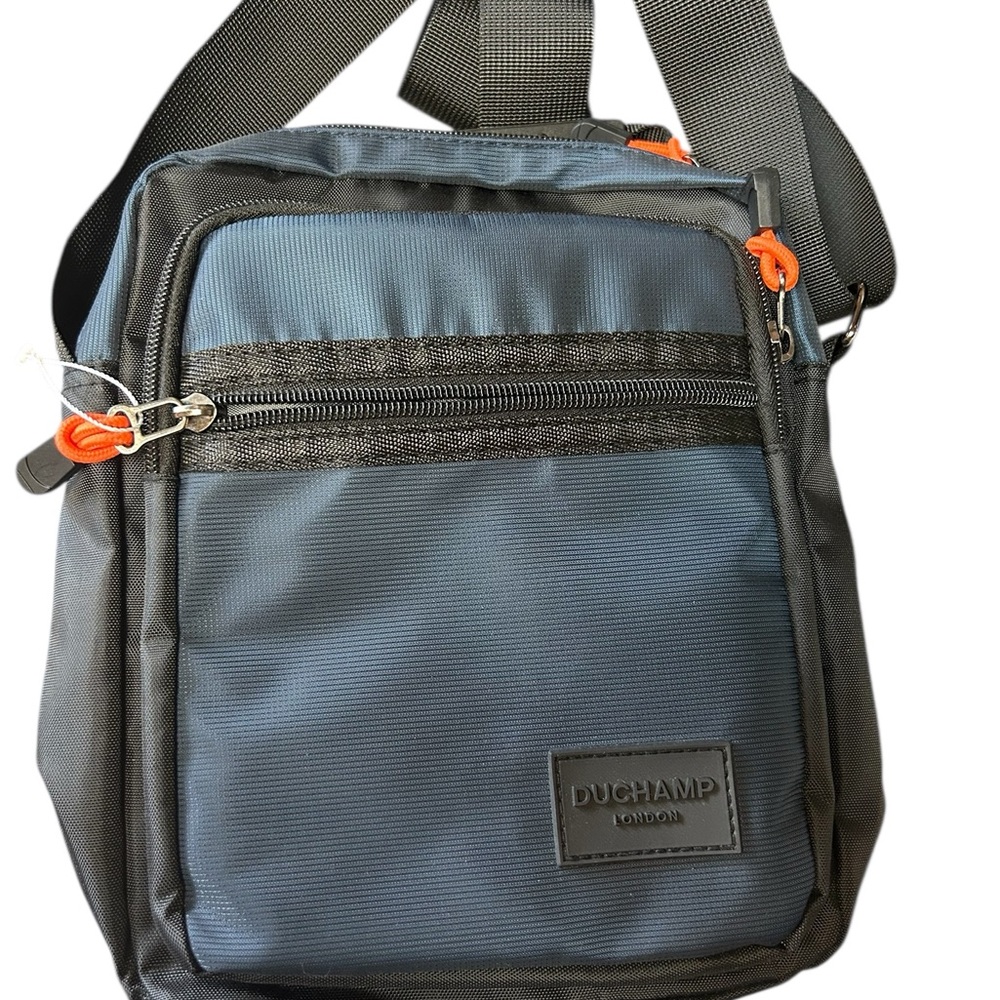 Duchamp’s London Men's Blue and Gray Crossbody Bag, 10” x 8” x 3”